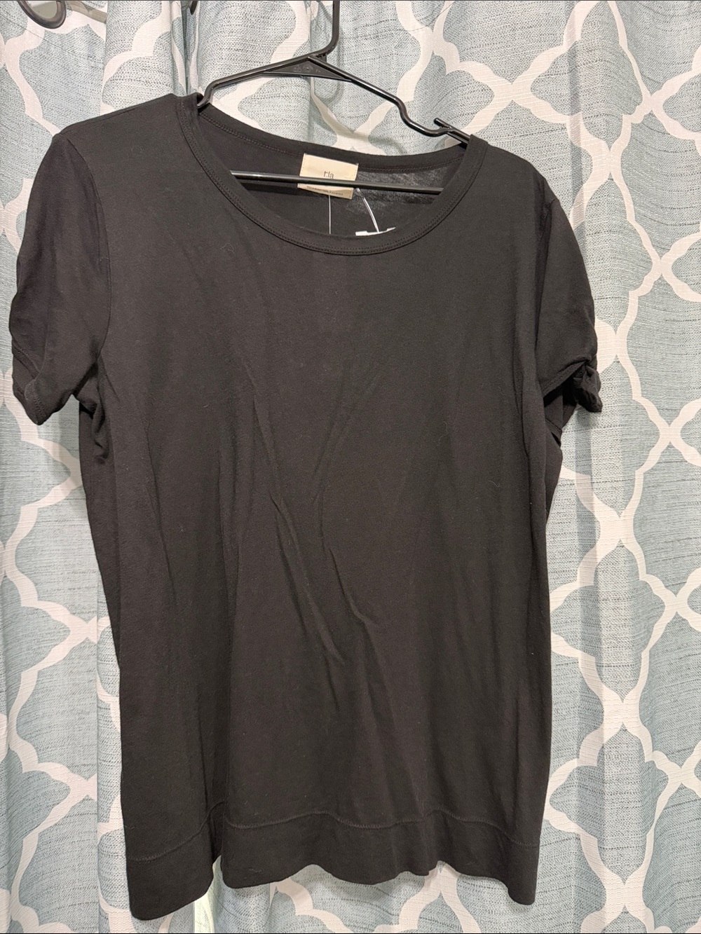 T.La Anthropology Black Short Sleeve Crew Neck Tee with Shoulder Ties